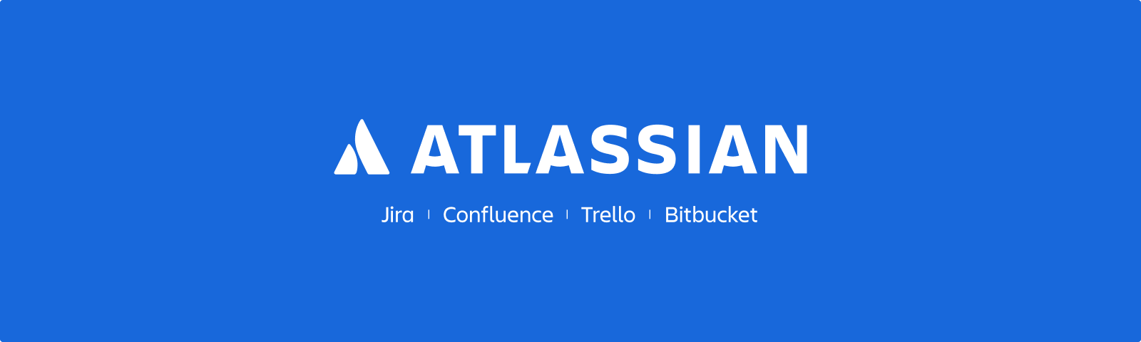 Logo strapline with Jira, Confluence, Trello and Bitbucket wordmarks center-aligned beneath the Atlassian logo.