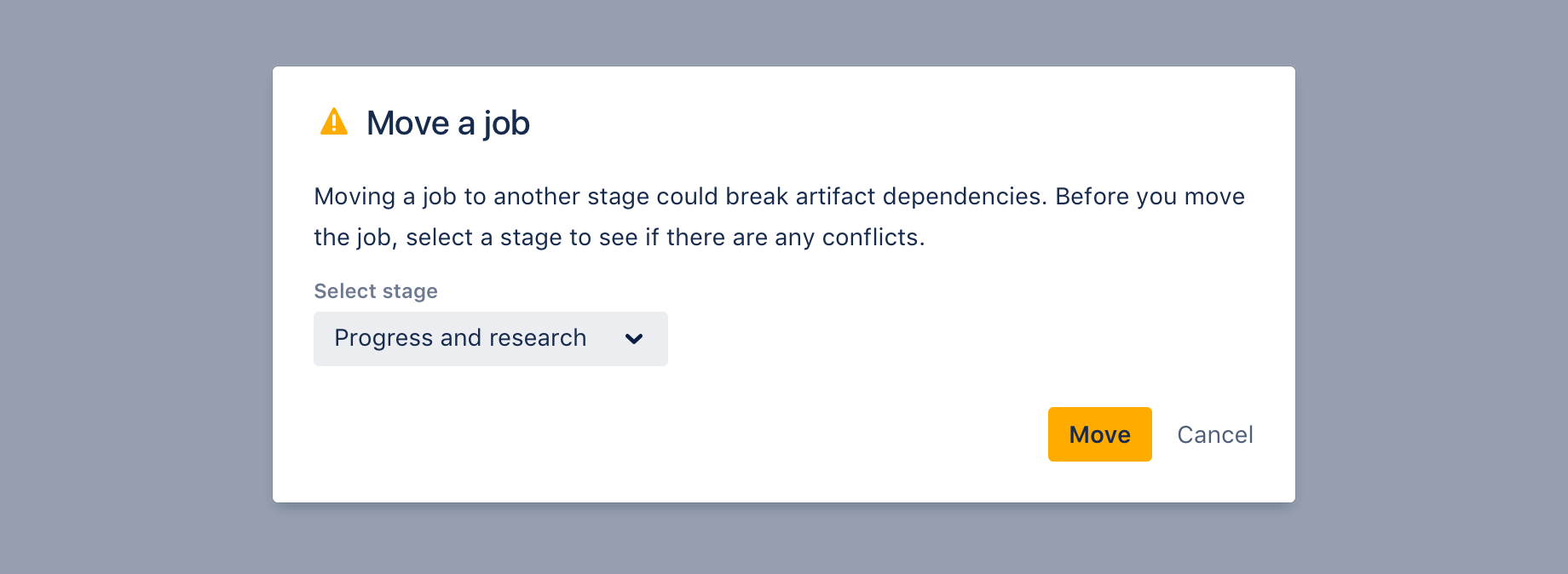A modal that presents a task and a dropdown menu, with a clear action.